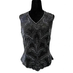 JMD New  York Black Beaded Sleeveless Halter Dressy Top V Neckline Medium